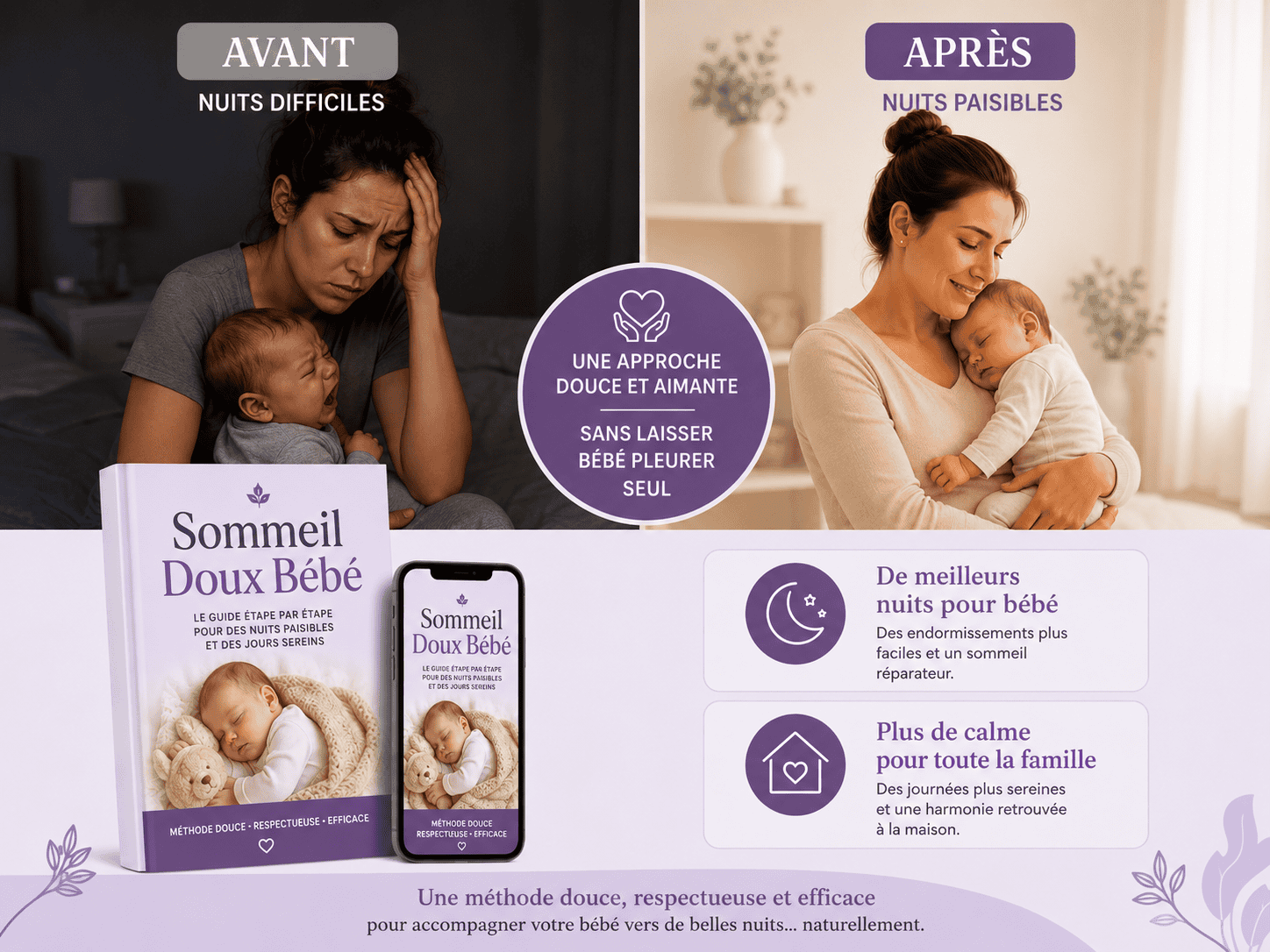 Une maman sereine avec son bébé qui dort paisiblement