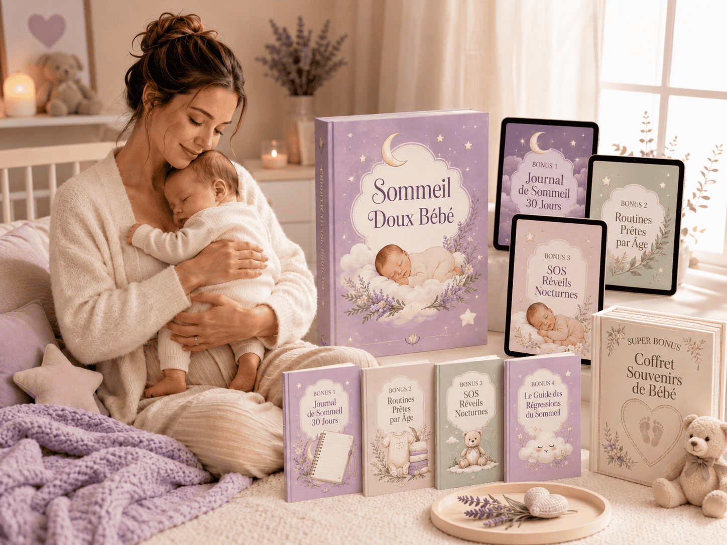 Maman sereine avec son bébé qui dort